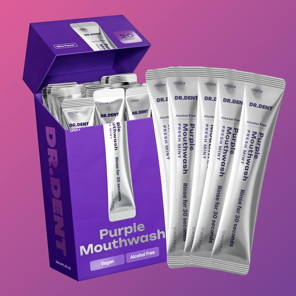 DR.DENT Purple Mouthwash - Sachets 20 Pack - Peroxide-Free - Alcohol Free - Vegan Mint — image 1
