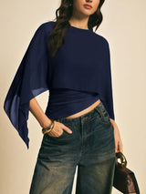 Elegant Minimalist Asymmetrical Basic Blouse Shirts for Women, round Neck, Batwing Sleeve Design, Perfect for Daily Wear & Casual, Stylish Ladies' Top — image 4