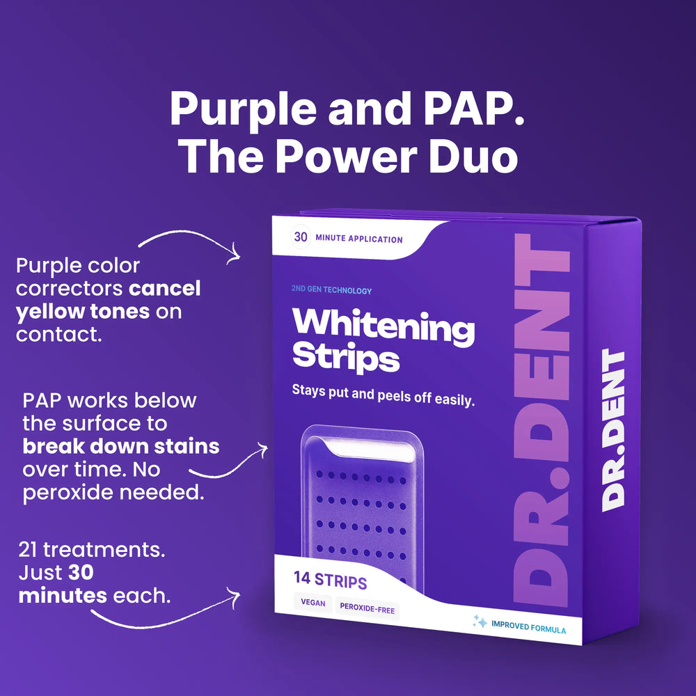 DRDENT Purple Teeth Whitening Strips - 7/21 Whitening Sessions - Non Sensitive Teeth Whitening - Peroxide-Free — image 7