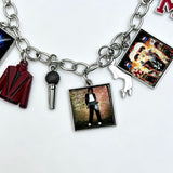 Music Inspired Michael Jackson Charm Bracelet, Vintage Link Chain Bracelet with Microphone, Jacket & Album Charms, Unisex Fan Gift, Back to School — image 5
