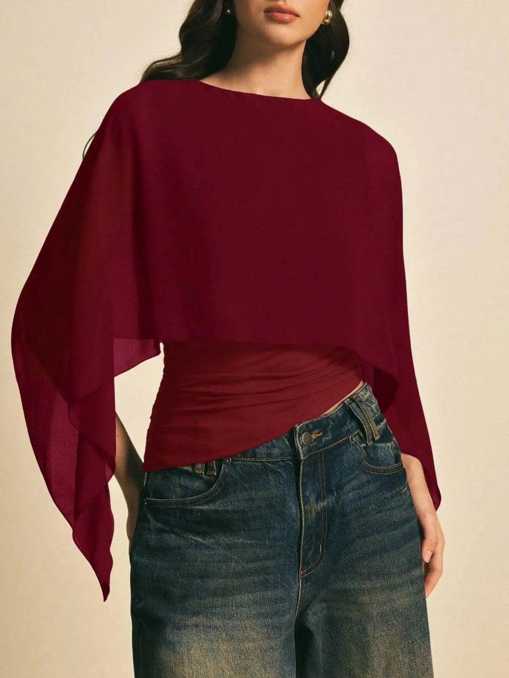 Elegant Minimalist Asymmetrical Basic Blouse Shirts for Women, round Neck, Batwing Sleeve Design, Perfect for Daily Wear & Casual, Stylish Ladies' Top — image 16