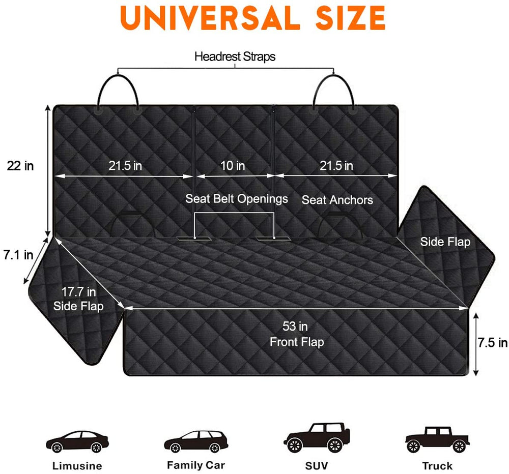 Dog Car Seat Cover, Back Seat Cover for Dogs Pet Car Seat Protector | Waterproof Rear Seat Cover Durable Car Seat Cover, Fits Middle Armrest for Most Cars Suvs Trucks (53” Width)- Black — image 3