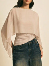 Elegant Minimalist Asymmetrical Basic Blouse Shirts for Women, round Neck, Batwing Sleeve Design, Perfect for Daily Wear & Casual, Stylish Ladies' Top — image 15