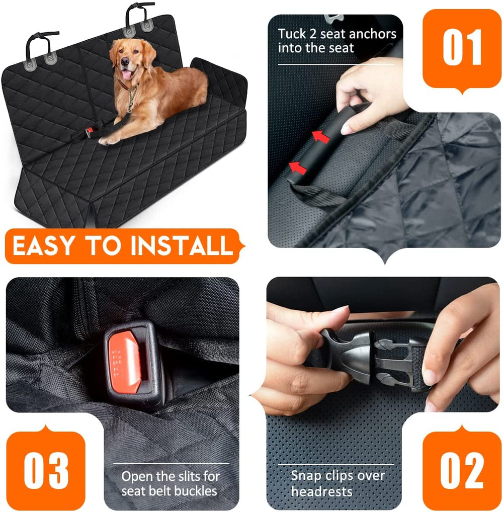 Dog Car Seat Cover, Back Seat Cover for Dogs Pet Car Seat Protector | Waterproof Rear Seat Cover Durable Car Seat Cover, Fits Middle Armrest for Most Cars Suvs Trucks (53” Width)- Black — image 4