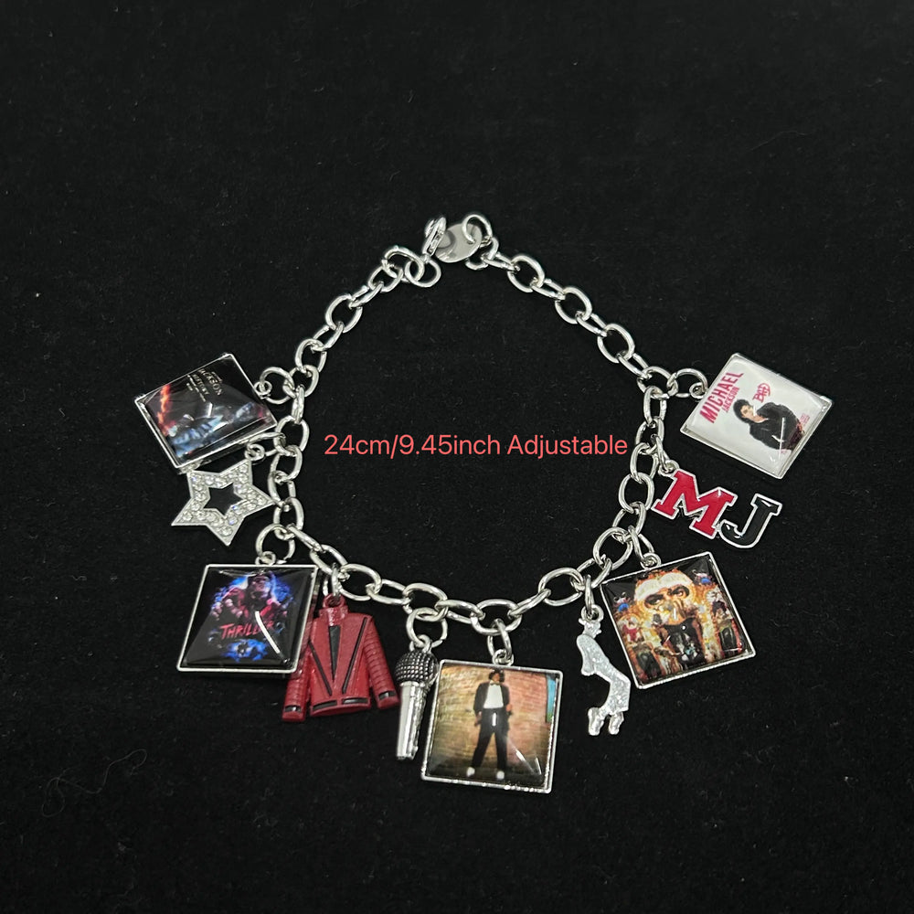 Music Inspired Michael Jackson Charm Bracelet, Vintage Link Chain Bracelet with Microphone, Jacket & Album Charms, Unisex Fan Gift, Back to School — image 8