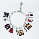 Music Inspired Michael Jackson Charm Bracelet, Vintage Link Chain Bracelet with Microphone, Jacket & Album Charms, Unisex Fan Gift, Back to School — image 1