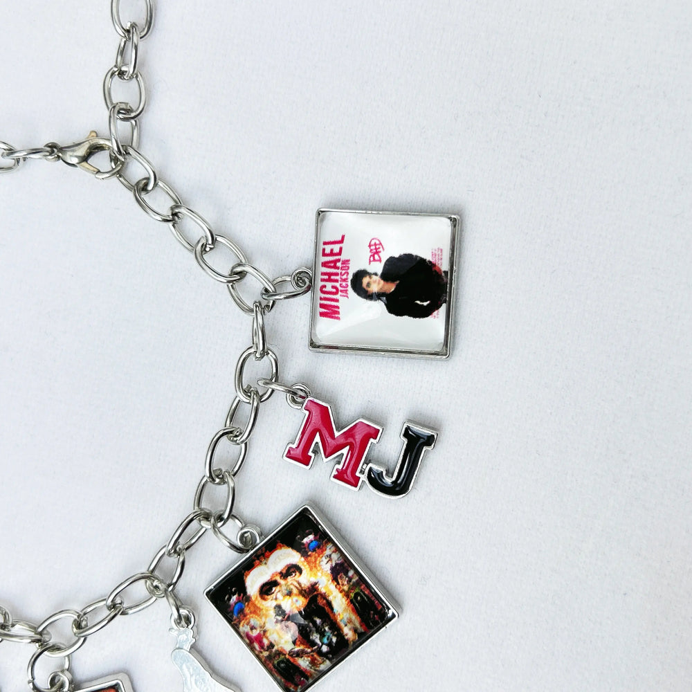 Music Inspired Michael Jackson Charm Bracelet, Vintage Link Chain Bracelet with Microphone, Jacket & Album Charms, Unisex Fan Gift, Back to School — image 6