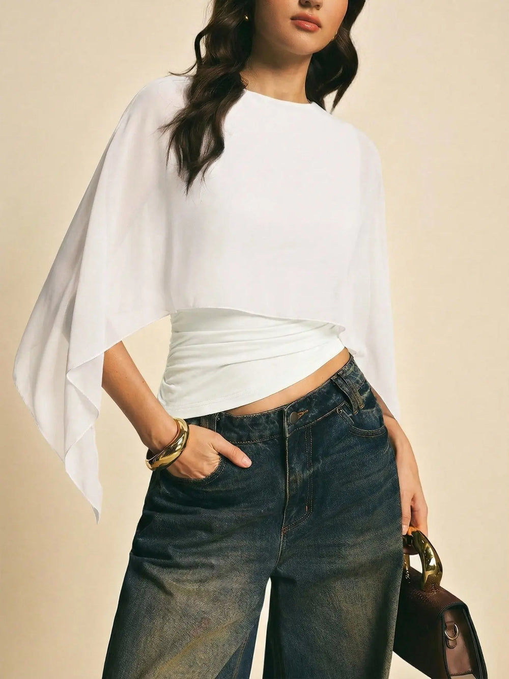 Elegant Minimalist Asymmetrical Basic Blouse Shirts for Women, round Neck, Batwing Sleeve Design, Perfect for Daily Wear & Casual, Stylish Ladies' Top — image 17